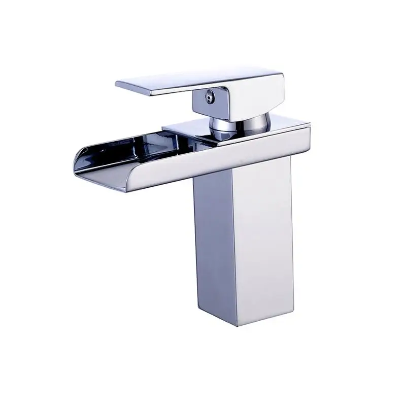 

Waterfall Bathroom Sink Faucet Single Handle Hot Cold Water Mixer Hole Vessel Lavatory Faucet
