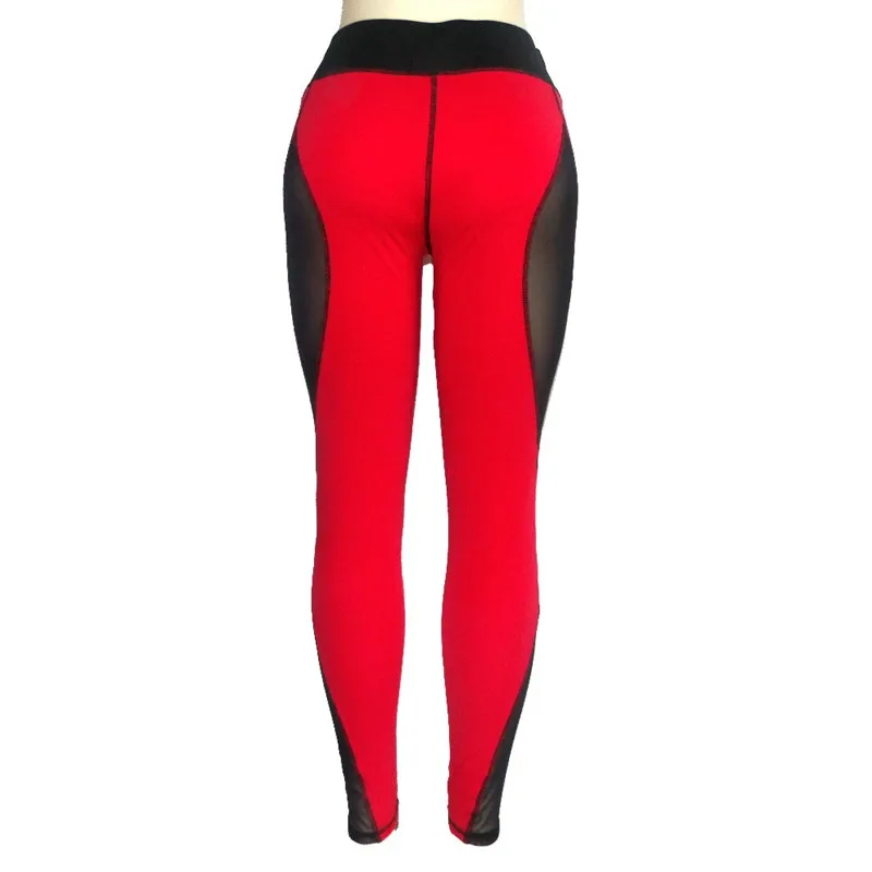 

Sexy Red Yoga Pants Women Mesh Patchwork Gym Tights Leggings Sport Fitness Clothing Elastic Trousers Workout Athletic Leggings