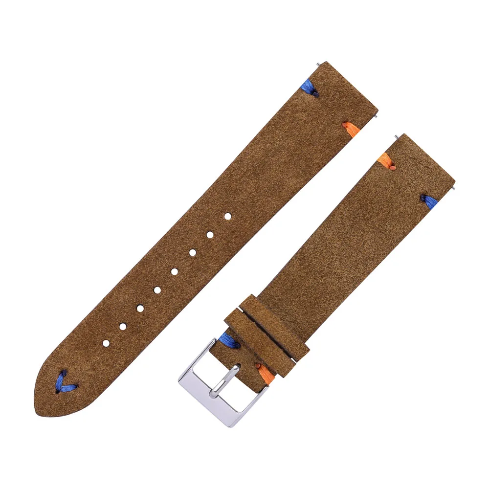 Suede Watch Straps 18mm 20mm Hand Stitched Beige Green Blue Suede Leather Watch Bands For Man Woman Quick Release Watch Bracelet images - 6