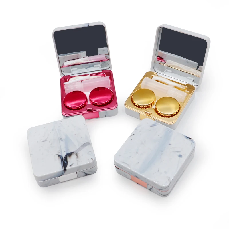 

Contact Lenses Case Marble Surface Mirror Lens Container Box Travel Eye Contacts Holder Cover Soaking Contact Lenses