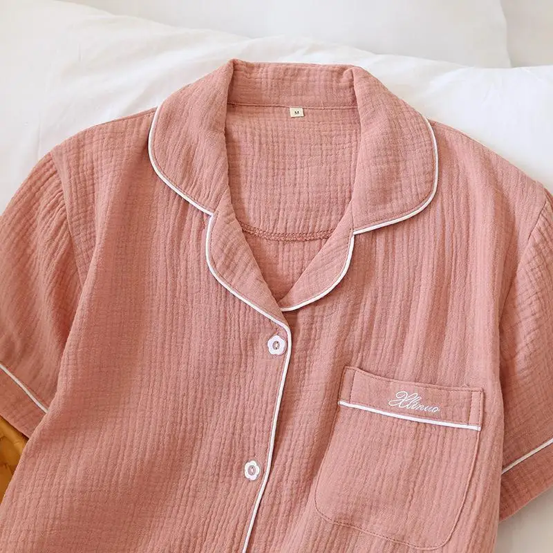 

Pajamas for Women Summer Short Sleeve Tops + Shorts Home Suit Solid Loose Homewear Female Sleepwear Set