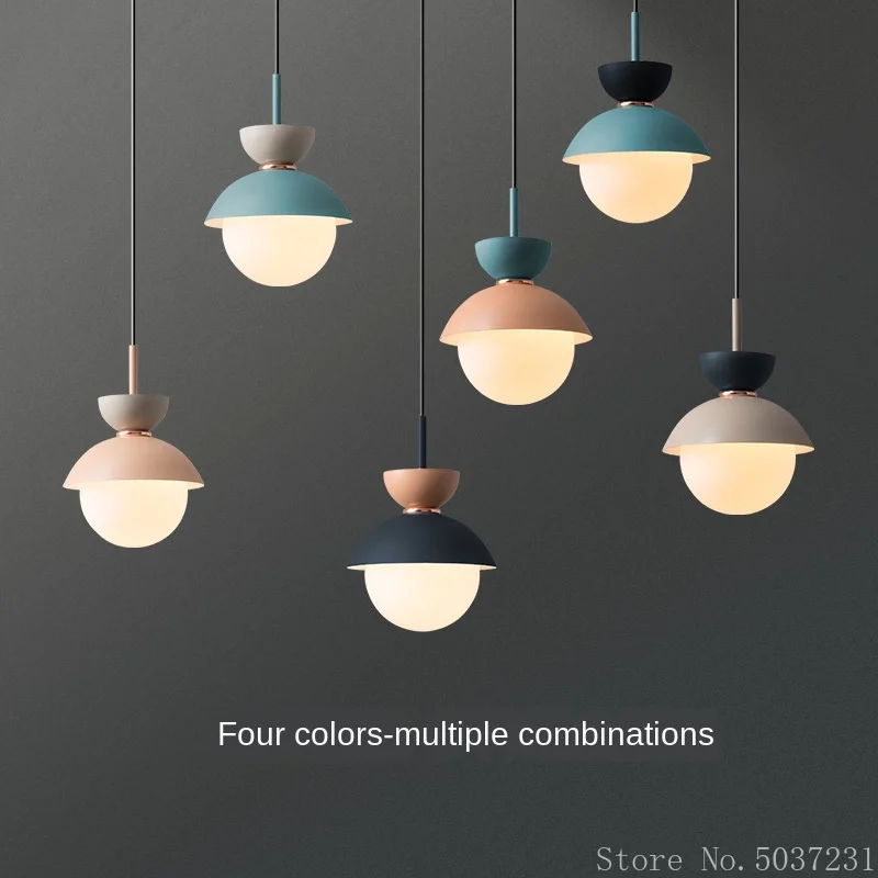 Lámpara colgante de Color sencillo para mesita de noche luces colgantes pequeñas, iluminación nórdica, creativa, para restaurante, macarrón, decoración del hogar