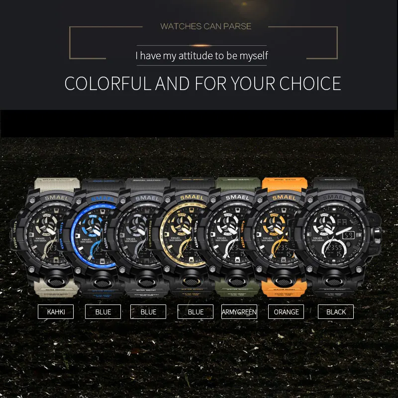 

SMAEL Sport Brand Military Watches Men's Quartz Analog LED Digital Watch Man Waterproof Clock Dual Display Wristwatches Student