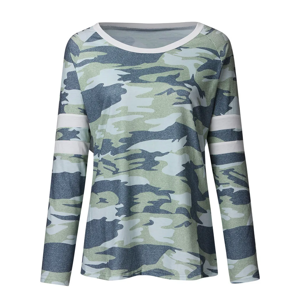 Модная камуфляжная полосатая блуза Повседневная зимняя женская Свободная с