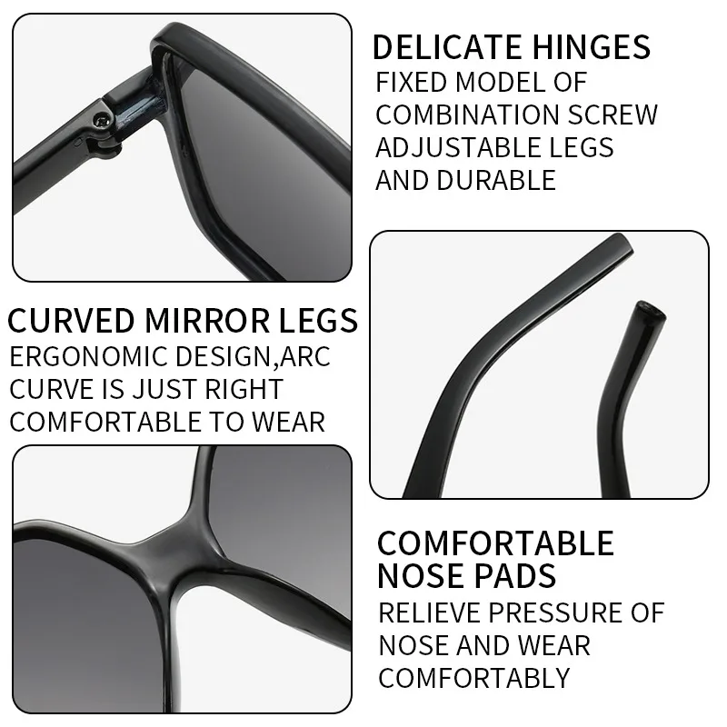 

Black Square Oversized Sunglasses Women Big Frame Colorful Sun Glasses Female Mirror Oculos Unisex Gradient Hip Hop Shades