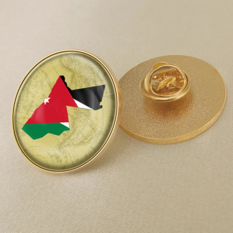 Герб Jordan Jordanese карта Национальный флаг Эмблема с национальным цветочным брошь