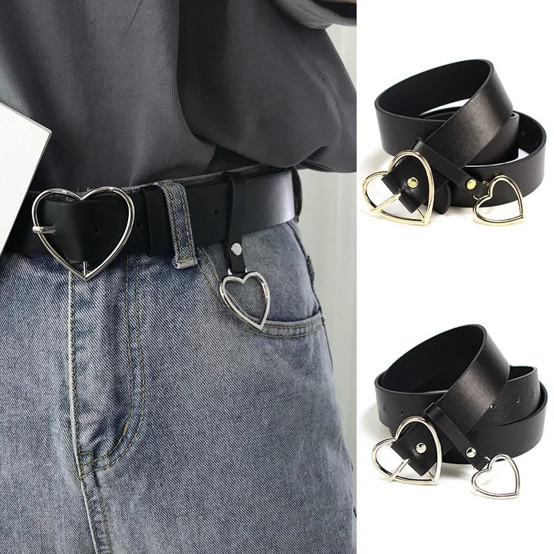 

Women Leather Belt New Sweetheart Buckle with Adjustable Ladies Luxury Brand Cute Heart-shaped Thin Belt Fashion Punk Waistband