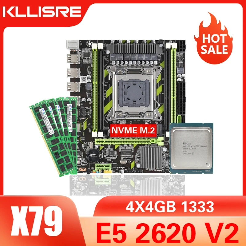 Kllisre X79 материнская плата LGA 2011 Комплект E5 2620 V2 ЦП 4 шт. x ГБ = 16 DDR3 ОЗУ 1333 МГц PC3 10600R REG