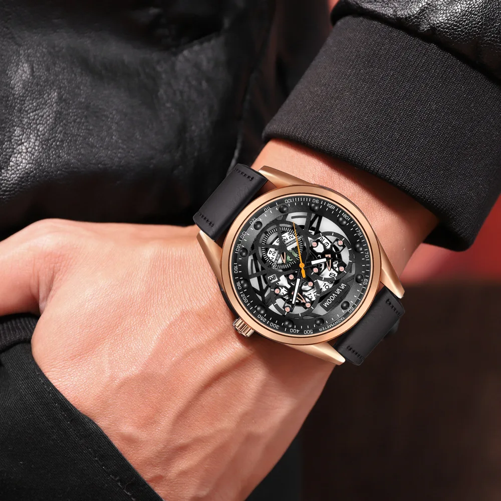 

Nice PopmenS Waterproof Fashion Outdoor Sports And Leisure Watch Hollow Calendar Personality Student Belt Watch Male