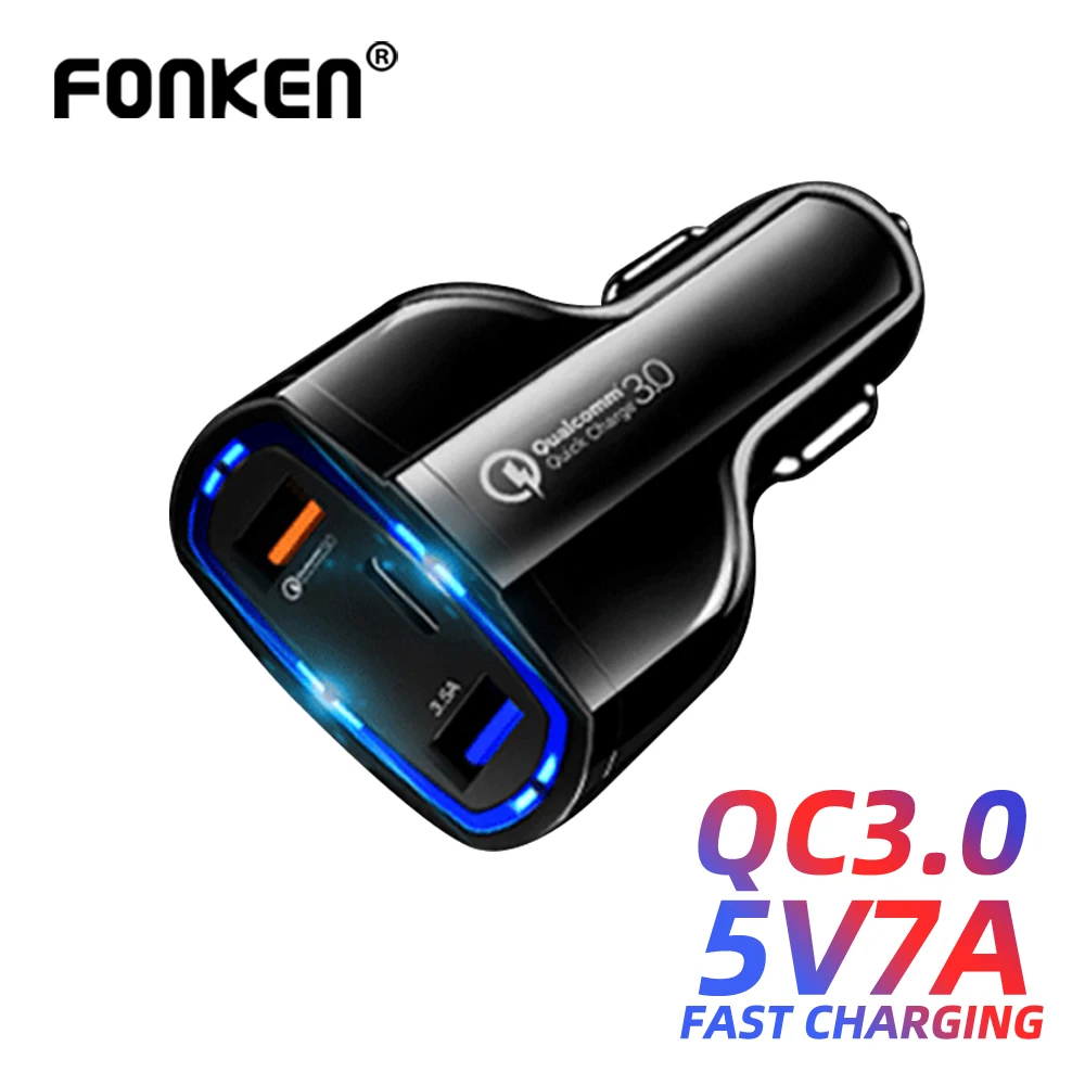 Автомобильное зарядное устройство FONKEN USB C 3 в 1 быстрая зарядка QC3.0 - купить по