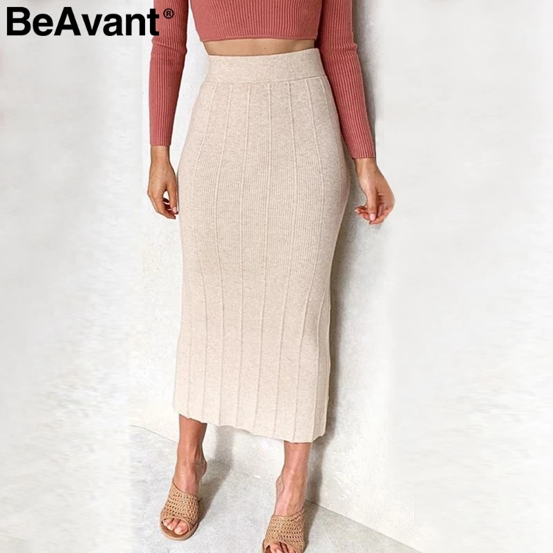 BeAvant элегантные эластичные трикотажные женские миди юбки с высокой талией