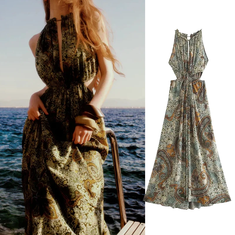 

PPYQYKX Za 2021, летнее женское модное сексуальное платье с принтом, с вырезами, элегантное, на шнуровке, женское вечернее, средней длины