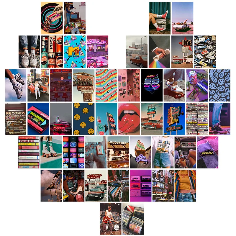 

50Pcs Retro 80s Aesthetic Picture for Wall Collage Colorful Collage Kits Retro Room Decor for Girls Wall Art Prints for Rooms