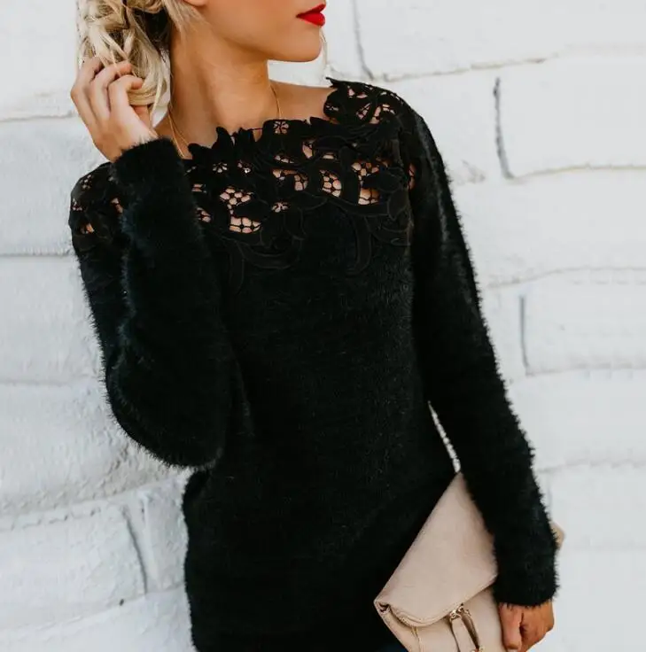 

Women's Ladies Lace shirt long-sleeved Slim Lace Shirt