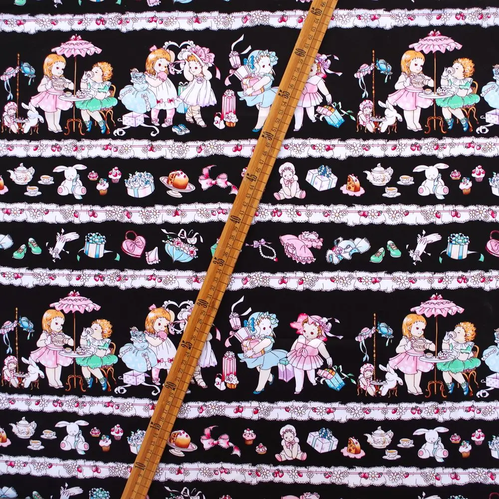 Хлопчатобумажная Поплиновая ткань для девочек обуви сумки и цветов на черном