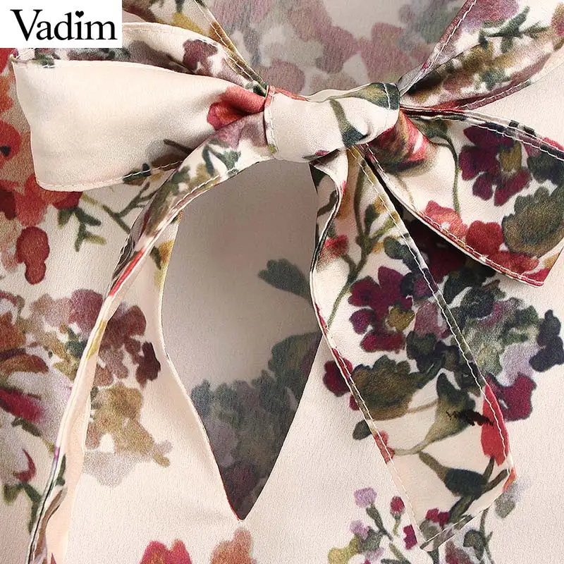 Vadim Женская винтажная блузка с цветочным принтом, галстук-бабочка, рубашки с расклешенными рукавами, женские ретро повседневные милые топы, blusas mujer LB742