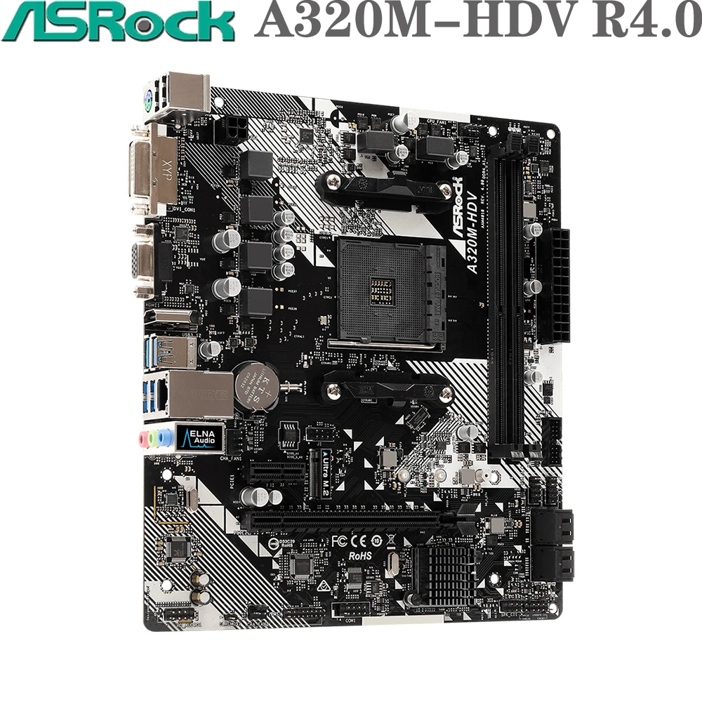 

ASRock A320M-HDV R4.0 For AM4 Ryzen 3/5/7/9/A6/A8/A10/A12 Athlon HDMI DVI USB3.1 M.2 A320 Micro-ATX Desktop PC Motherboard Used