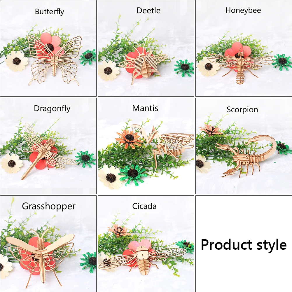 Детская деревянная 3D головоломка сделай сам насекомое модель животного