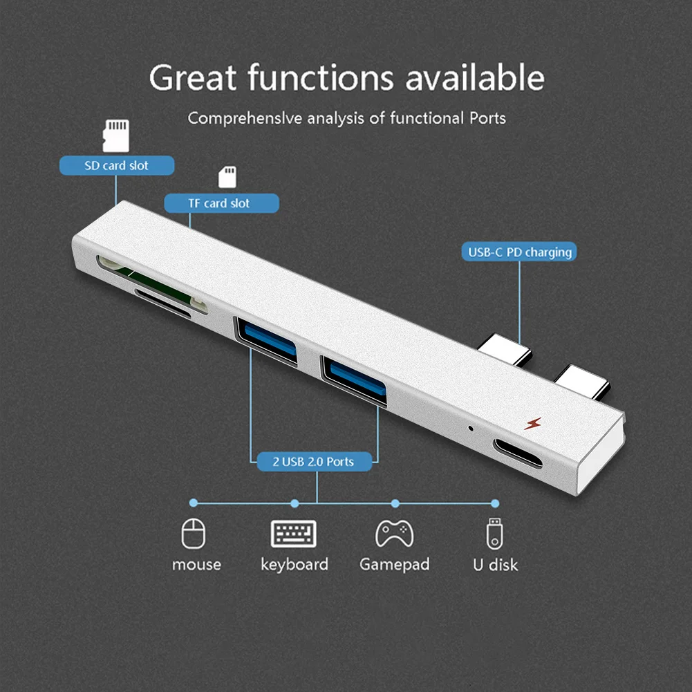 USB-C Hub с USB 3.0 портами s и кардридером SD/TF совместим новым MacBook Air 2021-2016 Pro