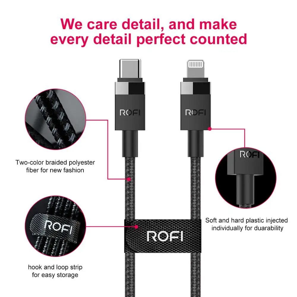 Кабель зарядный ROFI с разъемом Type C и Lightning для iPhone|Кабели мобильных телефонов| |