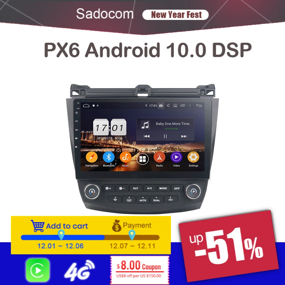 10 1 &quotDSP PX6 Android 0 для Honda ACCORD 7 2003 2006 2007 TDA7851 4 Гб ОЗУ 8 ядер 64 ГБ Автомобильный DVD плеер