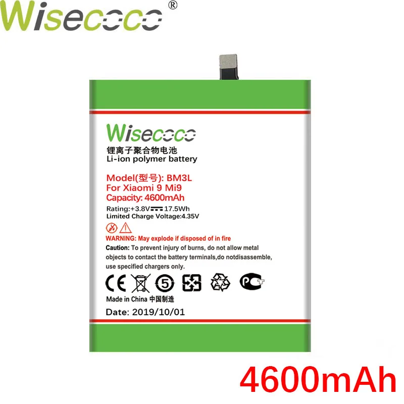 WISECOCO 4600 мАч BM3L батарея для мобильного телефона Xiao mi 9 mi 9 новейшее производство высокое качество батарея+ номер отслеживания