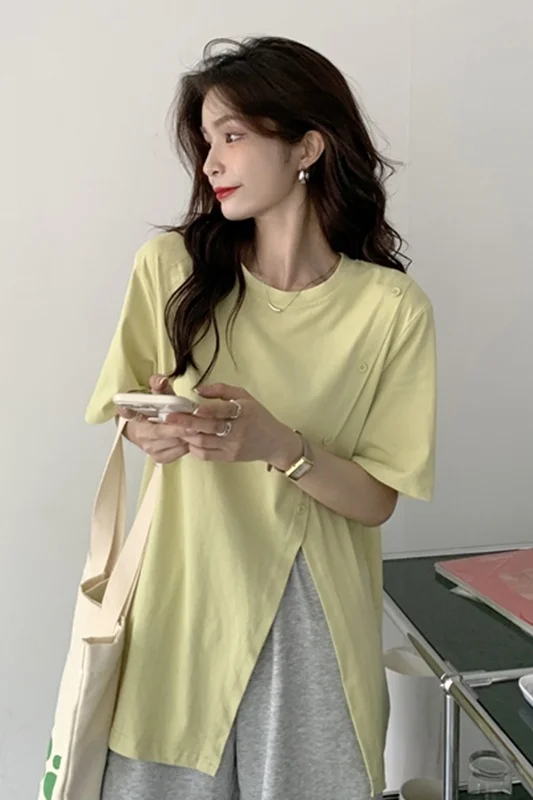 Футболка женская с коротким рукавом свободная желтая в стиле Instagram летняя 2021 |