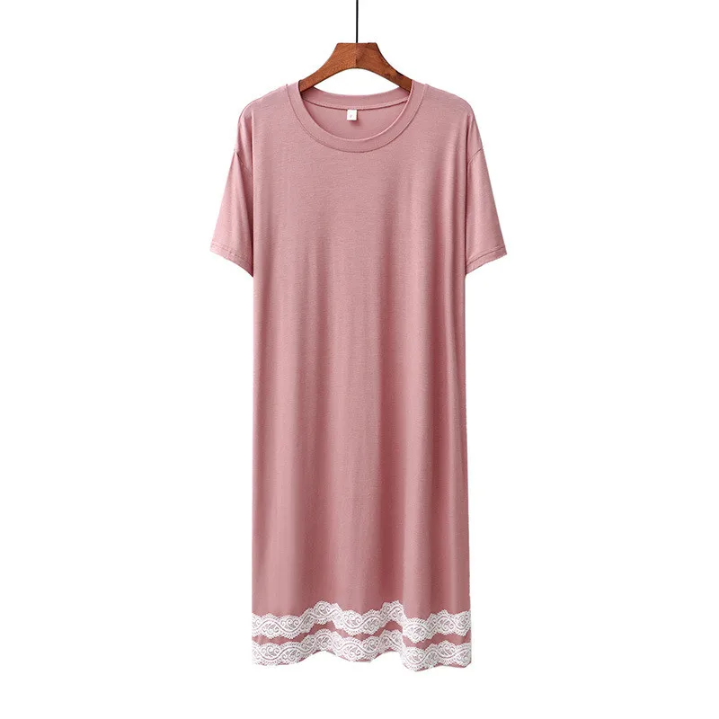 Sweet Lace Modal Sleepwear New Short Sleeve Loose Nightgowns For Women Casual Nightwear Female O Neck Nightshirt Summer Dress