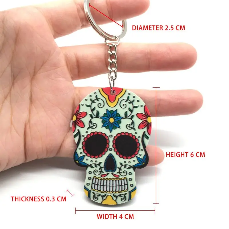 Keychains Calavera Sugary-Sweet Whimsical Skull Key chain Keyrings Relief Sugar Keychain 9 Color Skeleton Ring | Украшения и