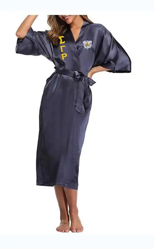 Халат SGR для сна шелковая атласная пижама с коротким рукавом SIGMA GAMMA RHO|Халаты| |