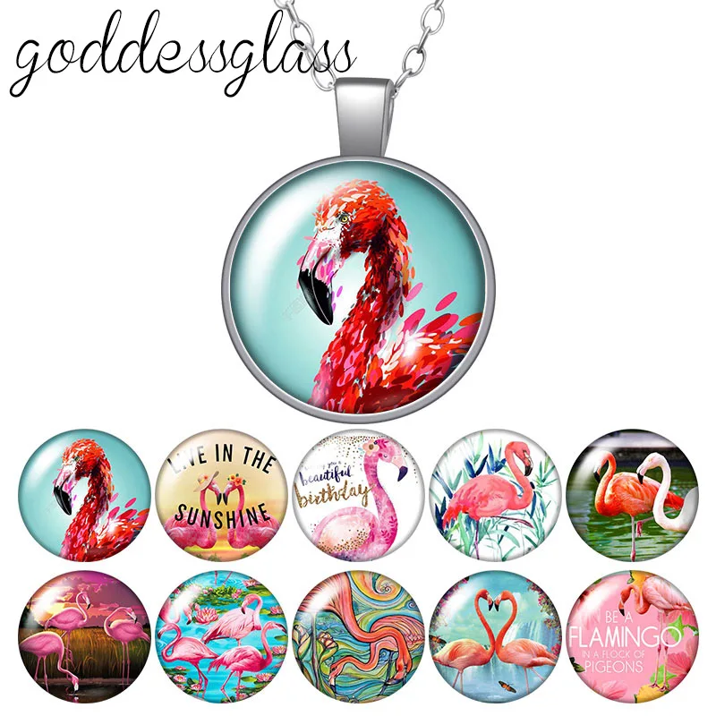 

Животные подвеска «Фламинго» круглые стеклянные кабошоны разрисованные изделия из стекла с серебряным покрытием/подвеска с кристаллом ож...