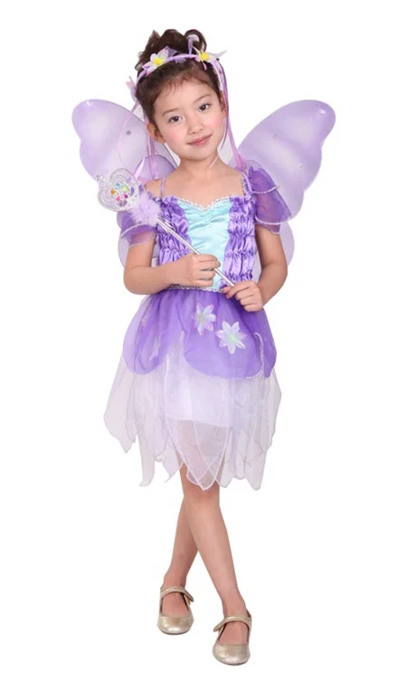 Очаровательные милые платья для девочек с летучей мышью фиолетовыми бабочками