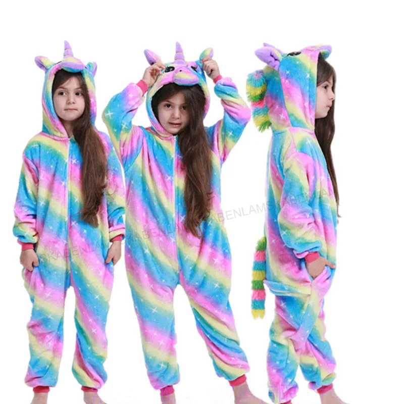 Onesie/Детская Пижама кигуруми с единорогом; зимняя Пижама с пандой; Пижама с единорогом для мальчиков и девочек; Фланелевая пижама с животными для костюмированной вечеринки; одежда для сна с капюшоном