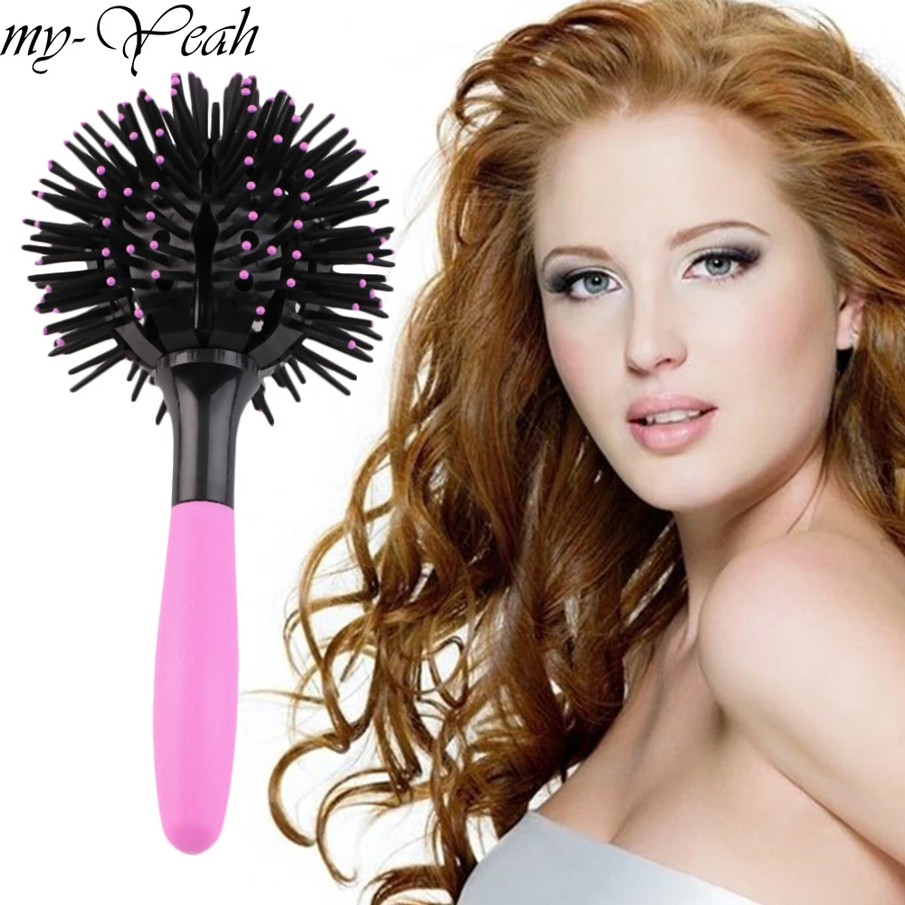 3D круглые вьющиеся волосы расческа Парикмахерская щетка розовый шар массаж