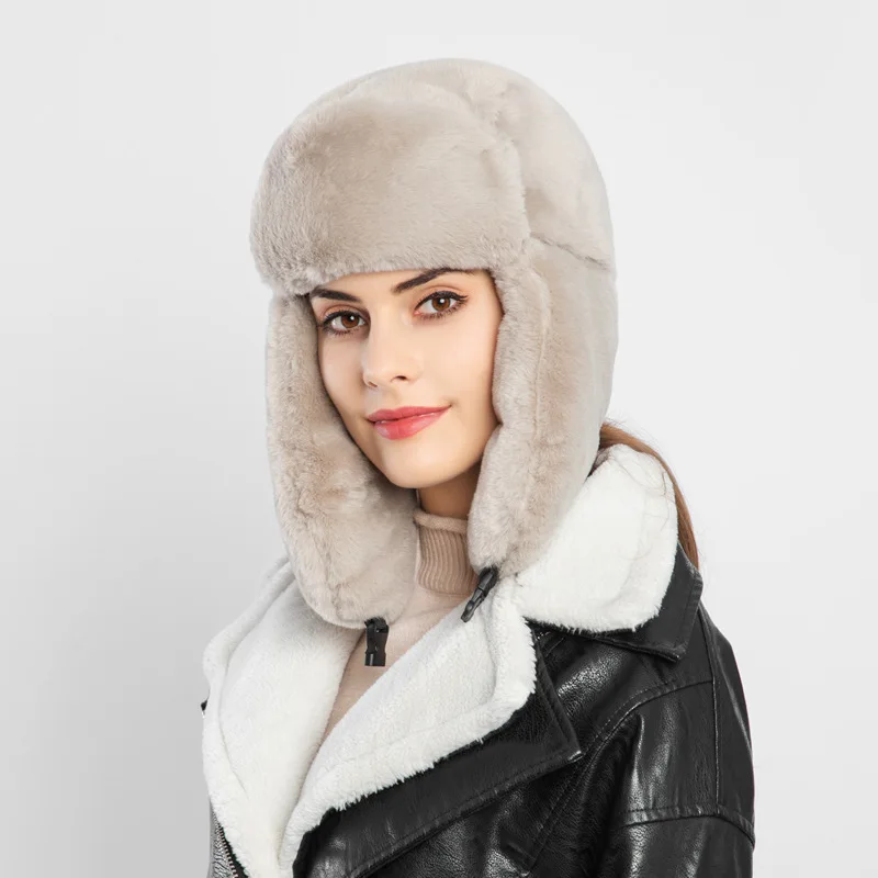 

Winter Imitation Fur Lei Feng Cap Plus Velvet Warm Ear Cap Ski Cap Outdoor Cycling Windproof Hat Northeast Cap
