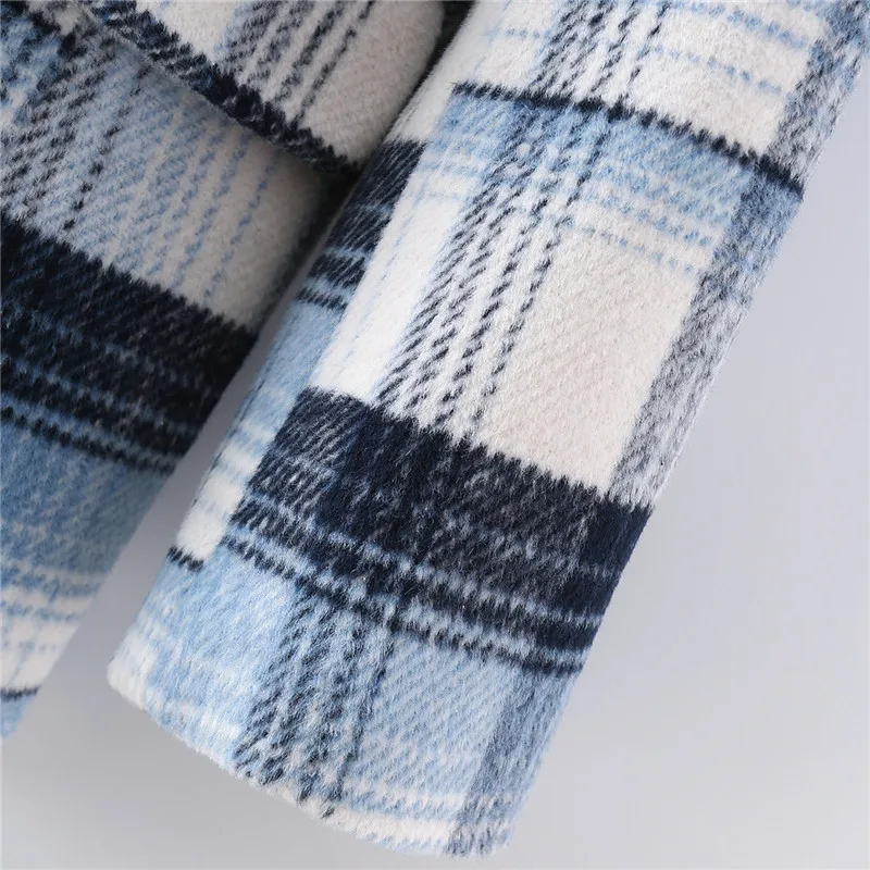 

BLSQR Autumn Winter Women's Blazer Jacket 2021 Casual Plaid Single Breasted Pocket Decorative Coat Sweet Girl Tops