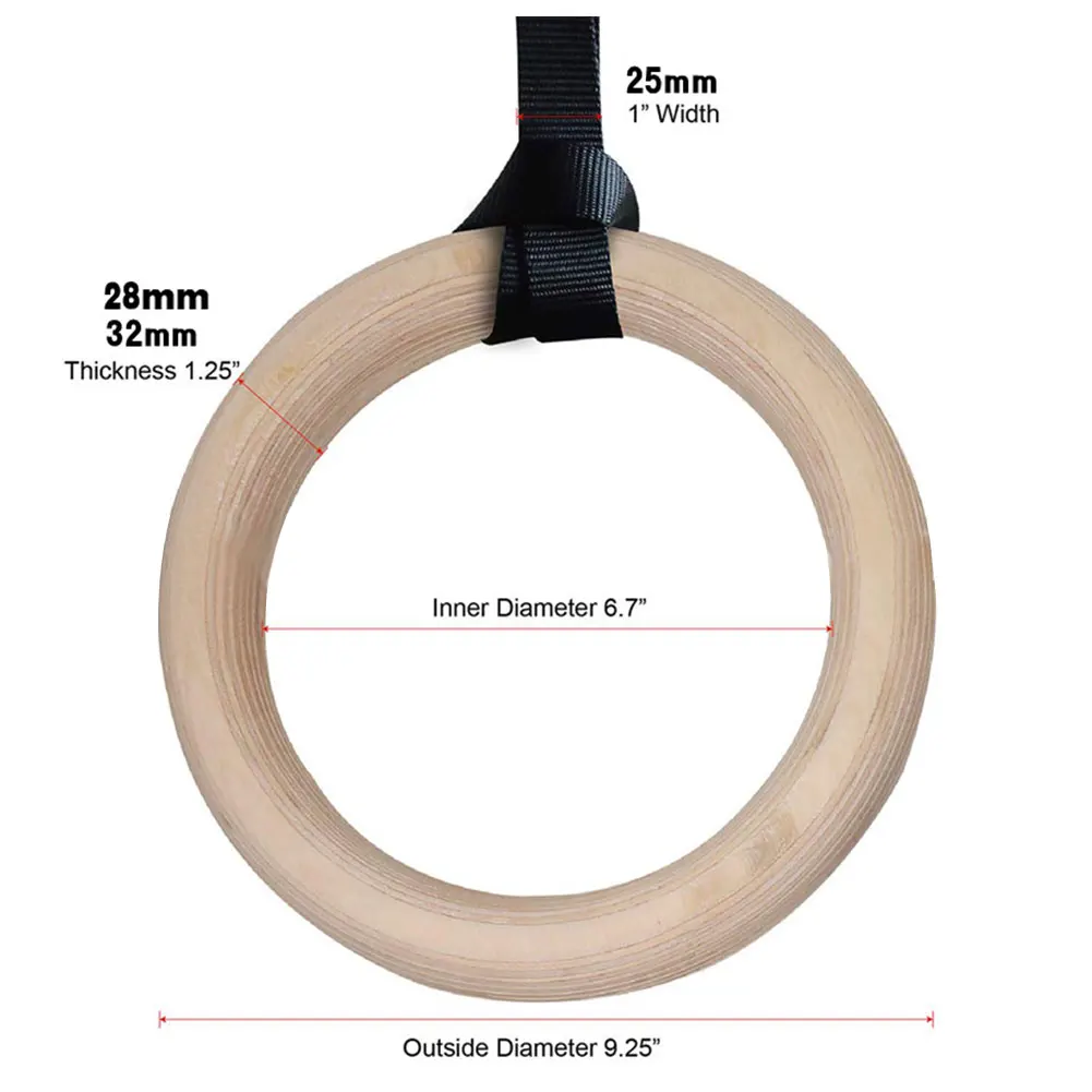 

32mm Wood Gymnastic Rings 32mm Olympic Gym Rings For Home Gym Fitness Great for Your Muscle Building Workout Strength Sport