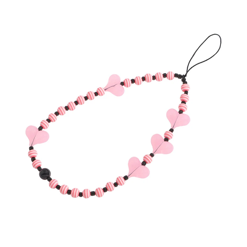 

Ins Fashion Style Candy Colors Mobile Phone Chains DIY Handmade Resin Bead String Creative Heart-shaped Phone Lanyards Straps