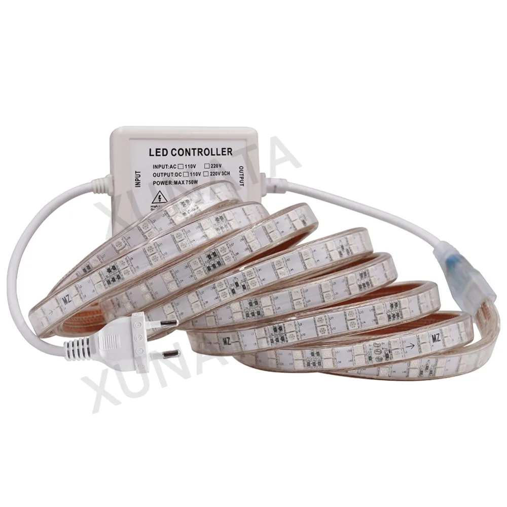 Музыка Светодиодный светильник полосы 110V 220V 60 светодиодный 5050 SMD RGB Гибкие полоски светодиодный светильник с 24-мя клавишами пульт дистанционного управления наружного и внутреннего декора