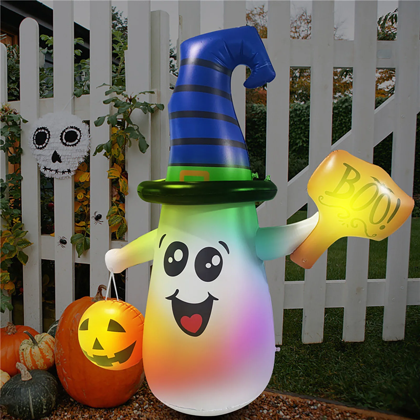 

Halloween Inflatable Outdoor Cute Ghost With Dunces Cap Blow Up Yard Decoration Clearance With Led Lights Inflatables Pumpkin