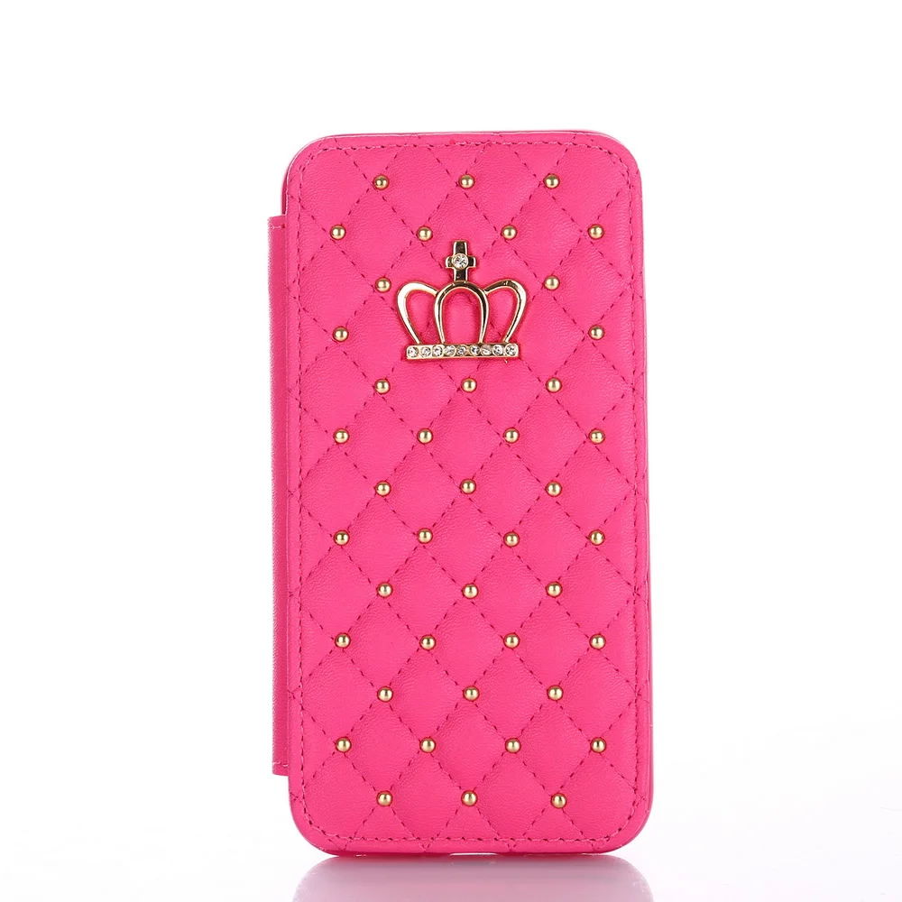 Rose red Кожаный бумажник для iPhone 5 6 6s 7 8 Plus X XR XS Max блестящий чехол Корона Королева Стиль Чехлы флип-чехол для телефонов пакет - Цвет: Rose red