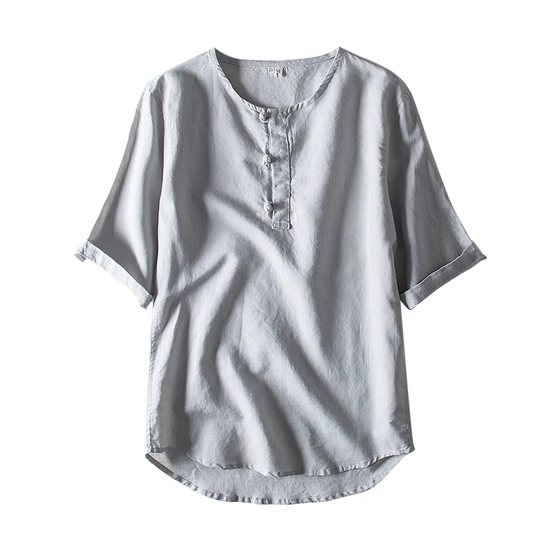 Повседневные мужские льняные рубашки в китайском стиле рубашка без воротника и