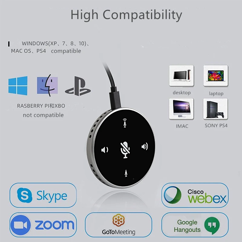 구매 미니 USB 데스크탑 무지 향성 픽업 휴대용 회의 마이크 (비즈니스 비디오 회의용 스피커 및 터치 스크린 포함)
