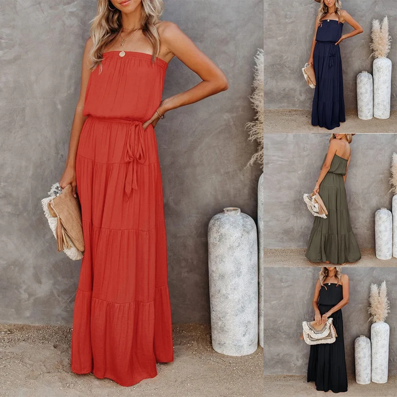 

Женское летнее платье с кружевным верхом, соблазнительное однотонное Модное Длинное Платье с открытой спиной