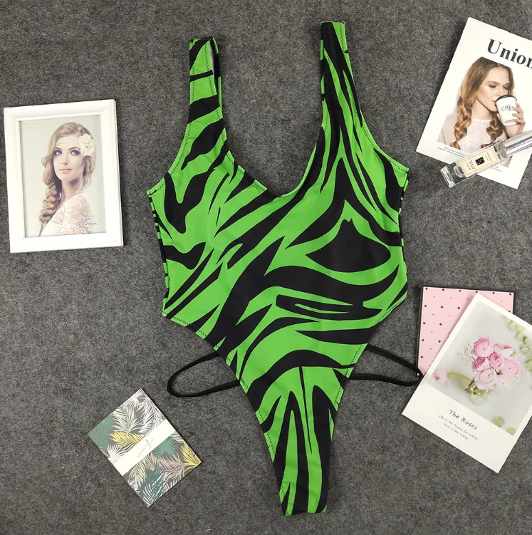 Женский Цельный купальник с принтом пламени монокини открытой спиной и высоким