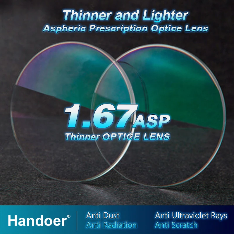 Index 1,67-Lentes de protección antirradiación, lentes ópticas de visión única, graduadas, asféricas, Anti-UV, 2 unidades de lentes