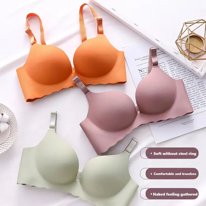 

Macaron One Piece Underwear Seamless Girls Bra Set Glossy No Steel Ring Gathering Adjustable Bra