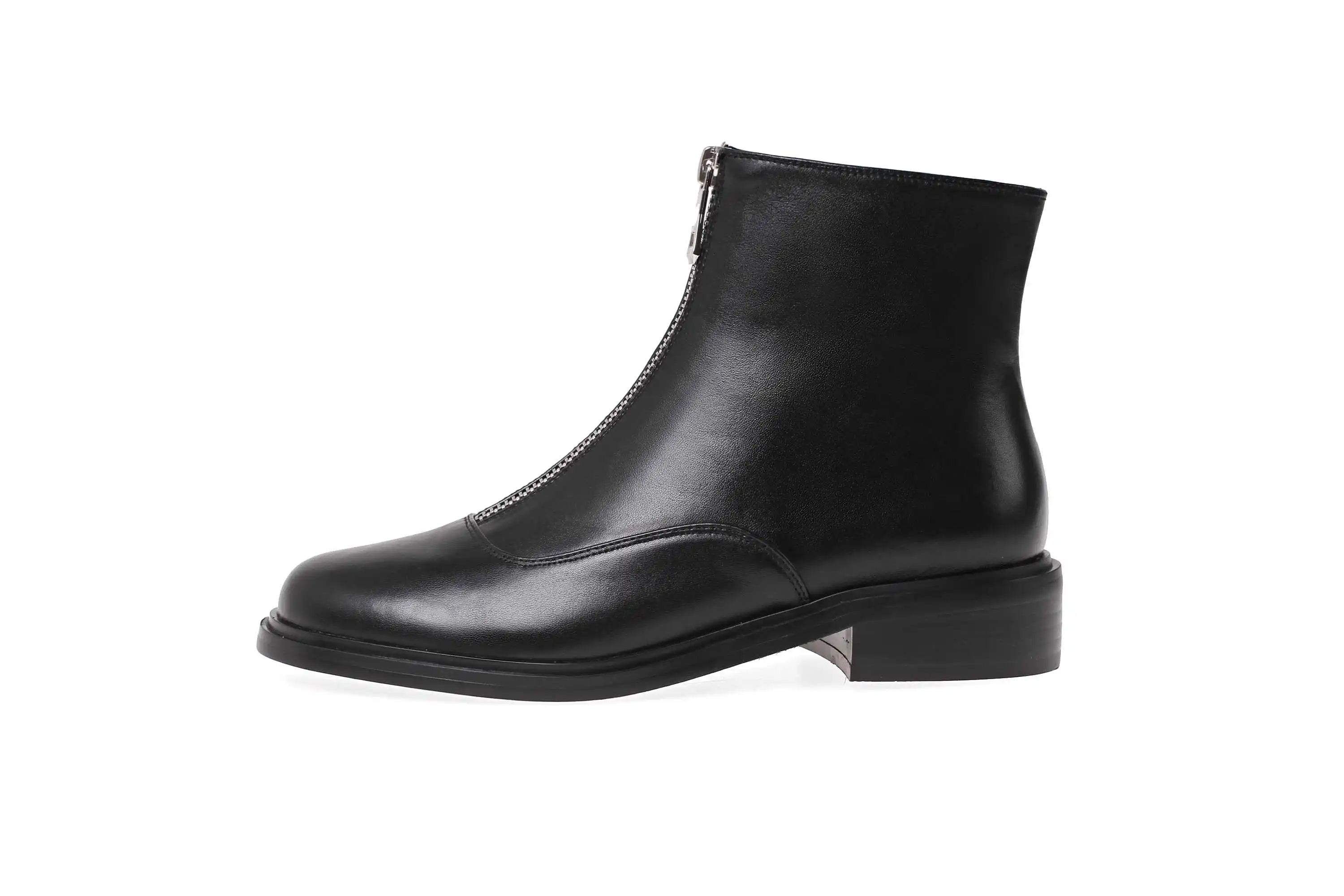 krazing pot winter warm leisure simple style genuine leather solid round toe low heels women fashion Zipper punk ankle boots L00
