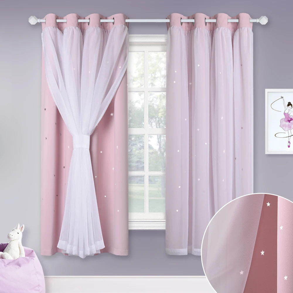 Pink NICETOWN Красивая Звездная принцесса двойное затенение мечтательный розовый затемненный занавес драпировка для Девочки Детская гостиная свадебная комната - Цвет: Pink