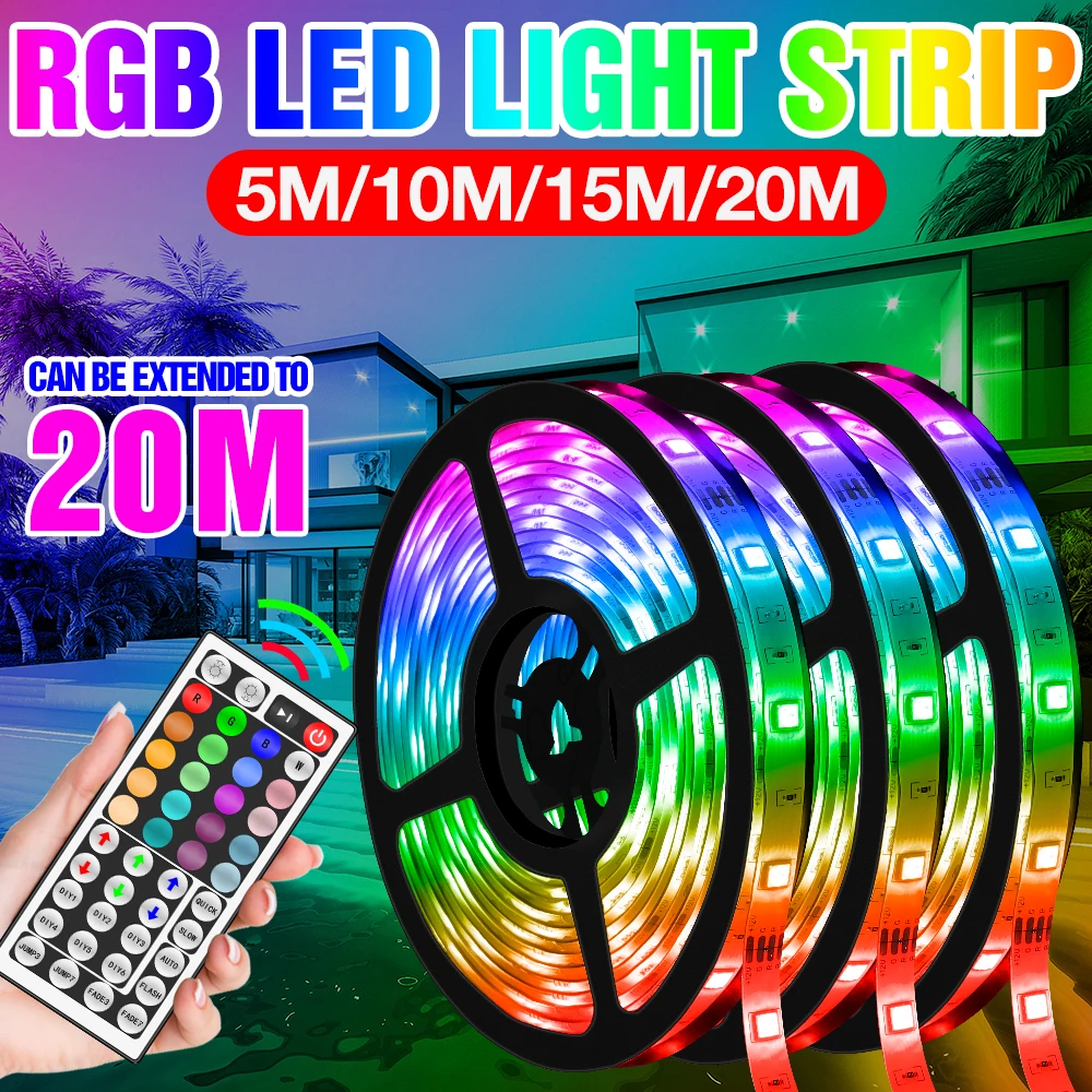 

RGB Light Strip Led Ribbon Lamp 12V Light Tape 5M 10M 15M 20M Flexible Lamp TV Background Lighting SMD 5050 Lamps US EU UK Plug